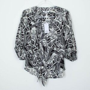 NWT‎ Rose + Olive Womens Floral Front Tie Blouse Size XL Dolman Sleeve Tropical